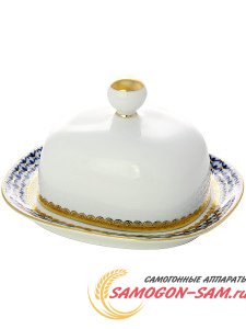 Масленка фарфоровая форма Прямоугольная рисунок Кобальтовая сетка Императорский фарфоровый завод фото 1 — Samogon-sam.ru