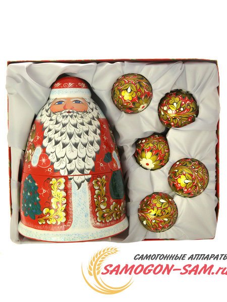 Новогодний набор "Дед Мороз и 5 шаров" Хохлома фото 1 — Samogon-sam.ru