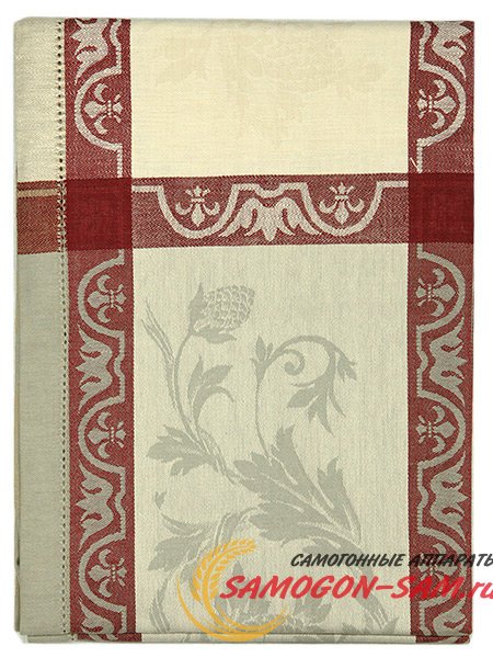 Скатерть бежевая с красным узором, 150х150, арт. 122 фото 1 — Samogon-sam.ru