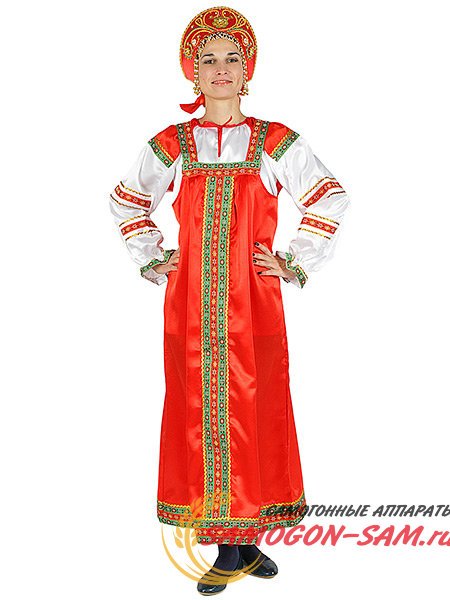 Русский народный костюм "Василиса" женский атласный красный сарафан и блузка XL-XXXL фото 1 — Samogon-sam.ru