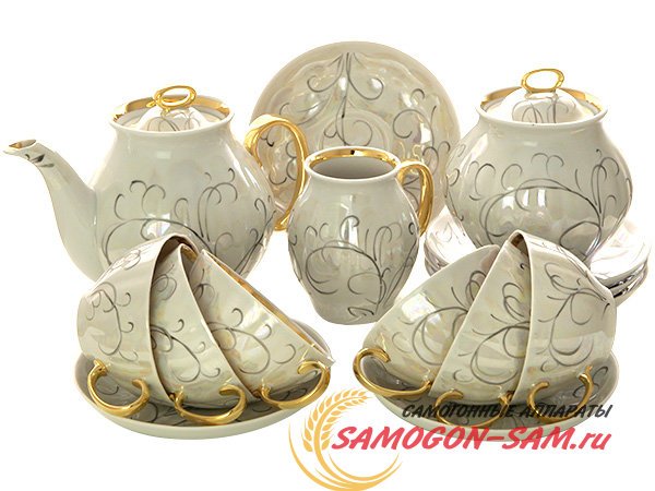 Дулевский чайный сервиз форма "Белый Лебедь" рисунок "Морозко" 6/15 фото 1 — Samogon-sam.ru