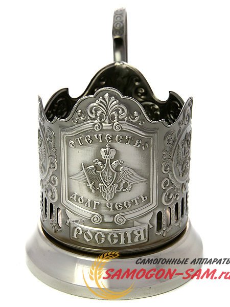 Никелированный Кольчугинский подстаканник "Отечество, Долг, Честь" фото 1 — Samogon-sam.ru